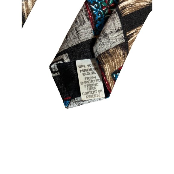 Reed James Mens Neck Tie Black White Blue Red Geometric - Picture 5 of 6